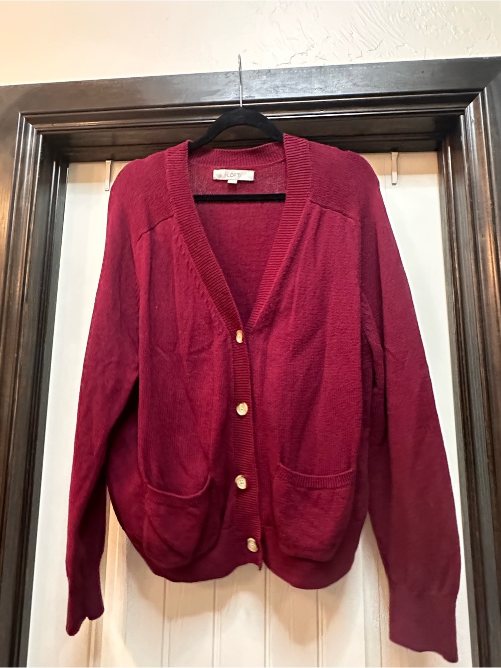 LOFT Burgundy Button-Front Cardigan